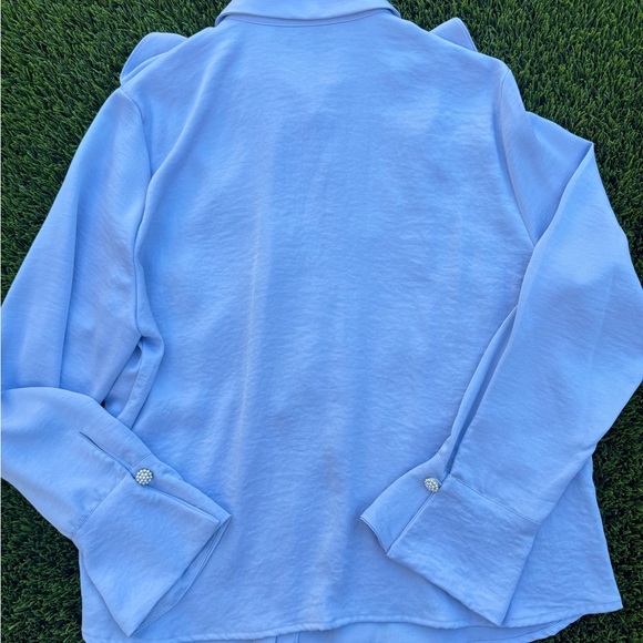 Zara Elegant Light Blue Ruffled Women's Top With Jewel Buttons - Picture 6 of 6